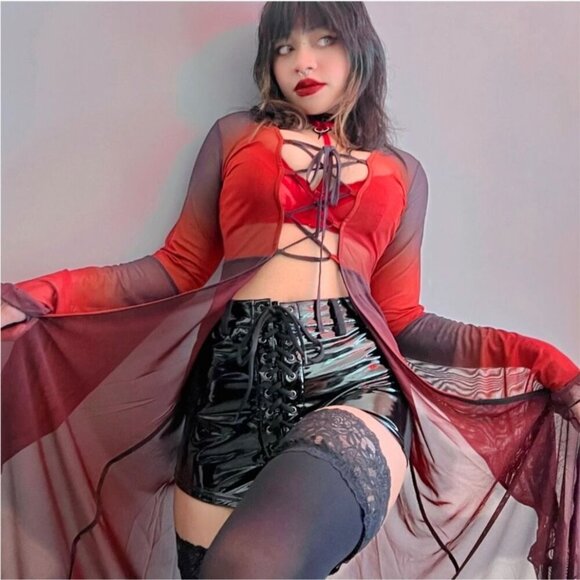 Killstar “Exxanimate” Gothic Lace-Up Panel Shorts–Black Stretch Fit Corset Front - Picture 6 of 6